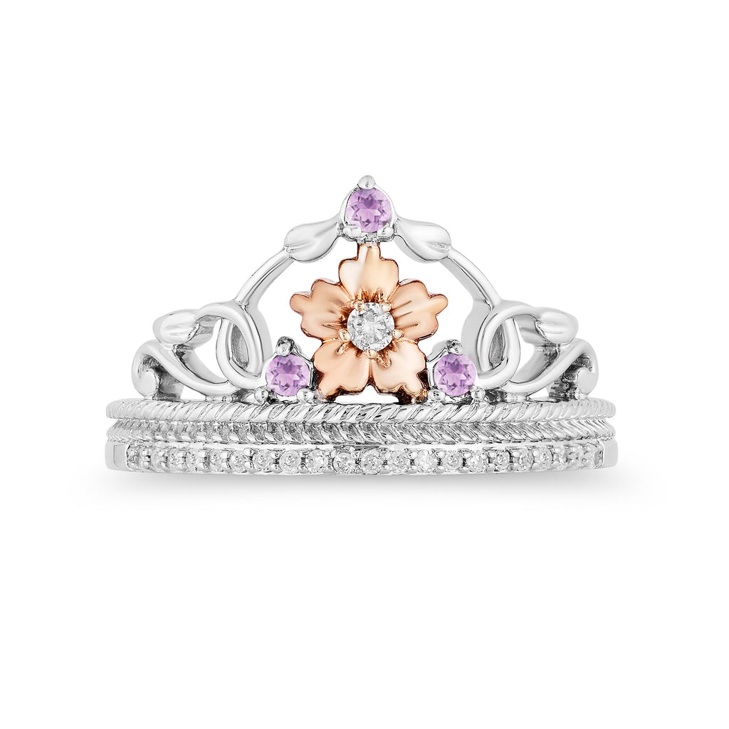 Enchanted Disney Fine Jewelry 14K Rose Gold over Sterling Silver with 1/10 CTTW Rose-de-France Rapunzel Ring