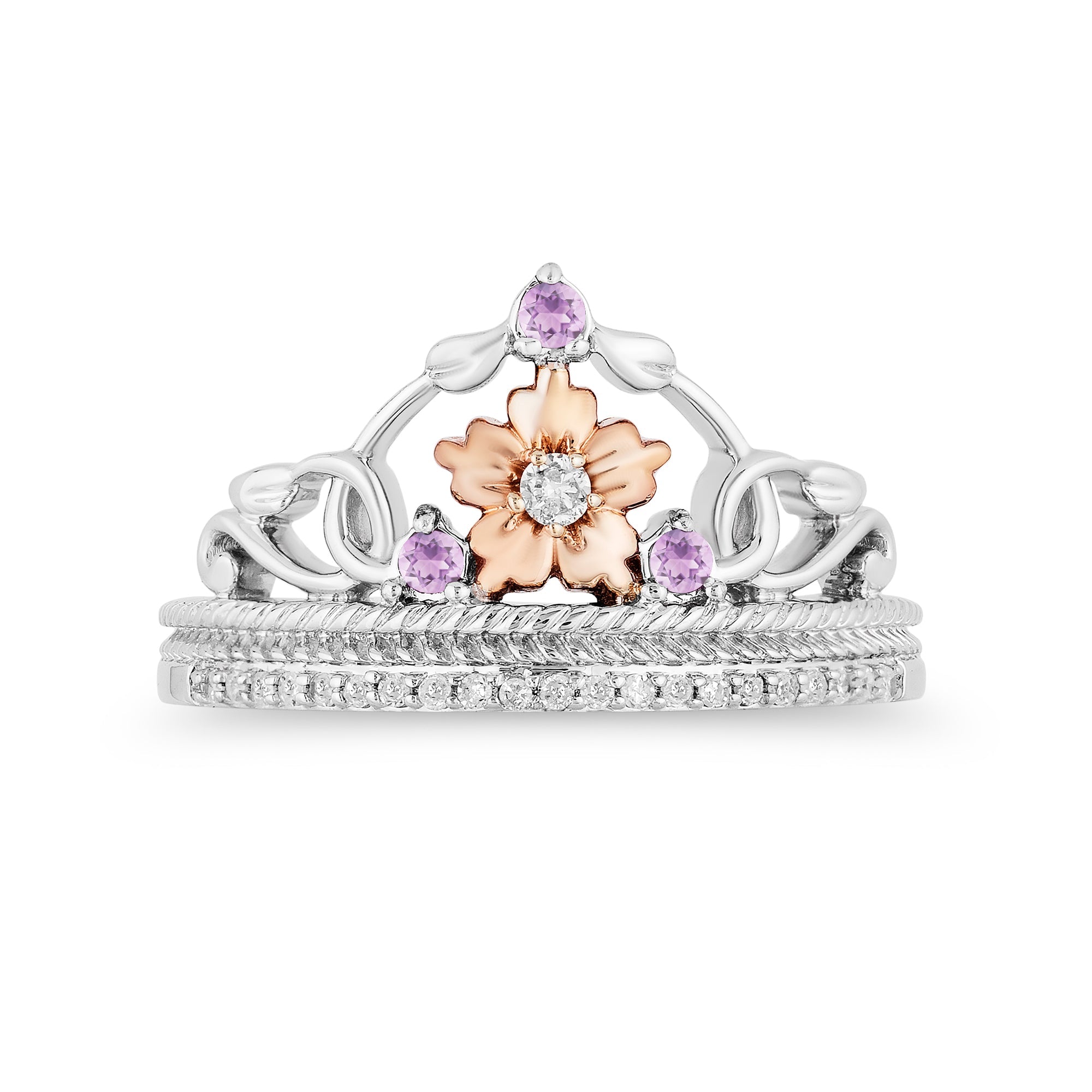 Enchanted Disney Fine Jewelry 14K Rose Gold over Sterling Silver with 1/10 CTTW Rose-de-France Rapunzel Ring