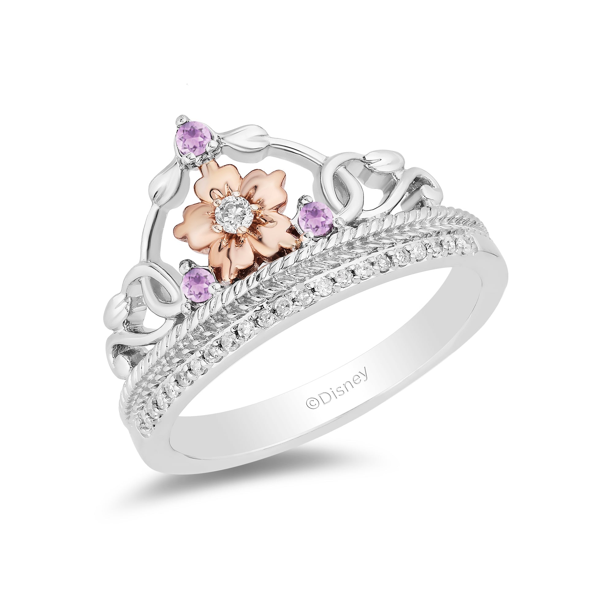 Enchanted Disney Fine Jewelry 14K Rose Gold over Sterling Silver with 1/10 CTTW Rose-de-France Rapunzel Ring