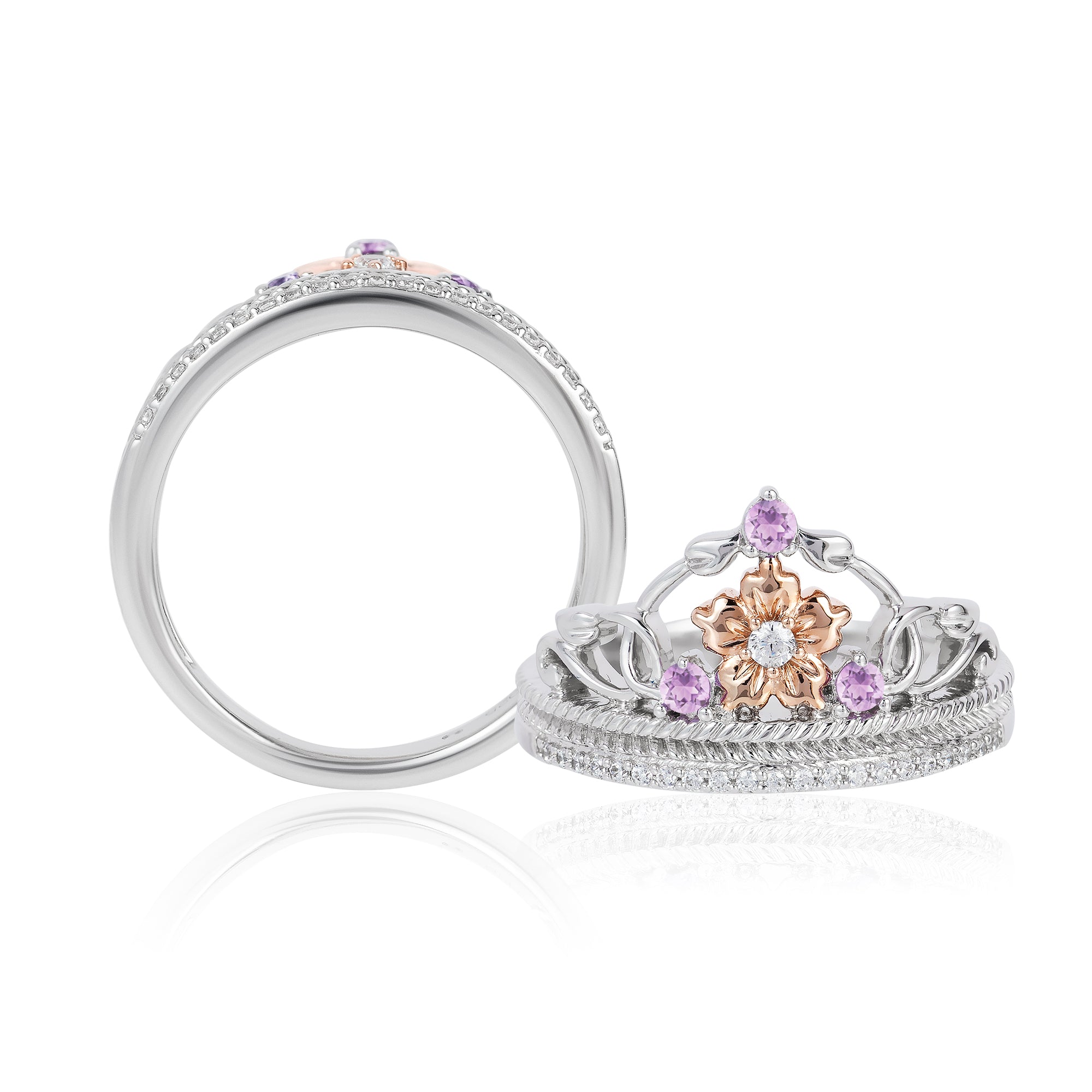 Enchanted Disney Fine Jewelry 14K Rose Gold over Sterling Silver with 1/10 CTTW Rose-de-France Rapunzel Ring