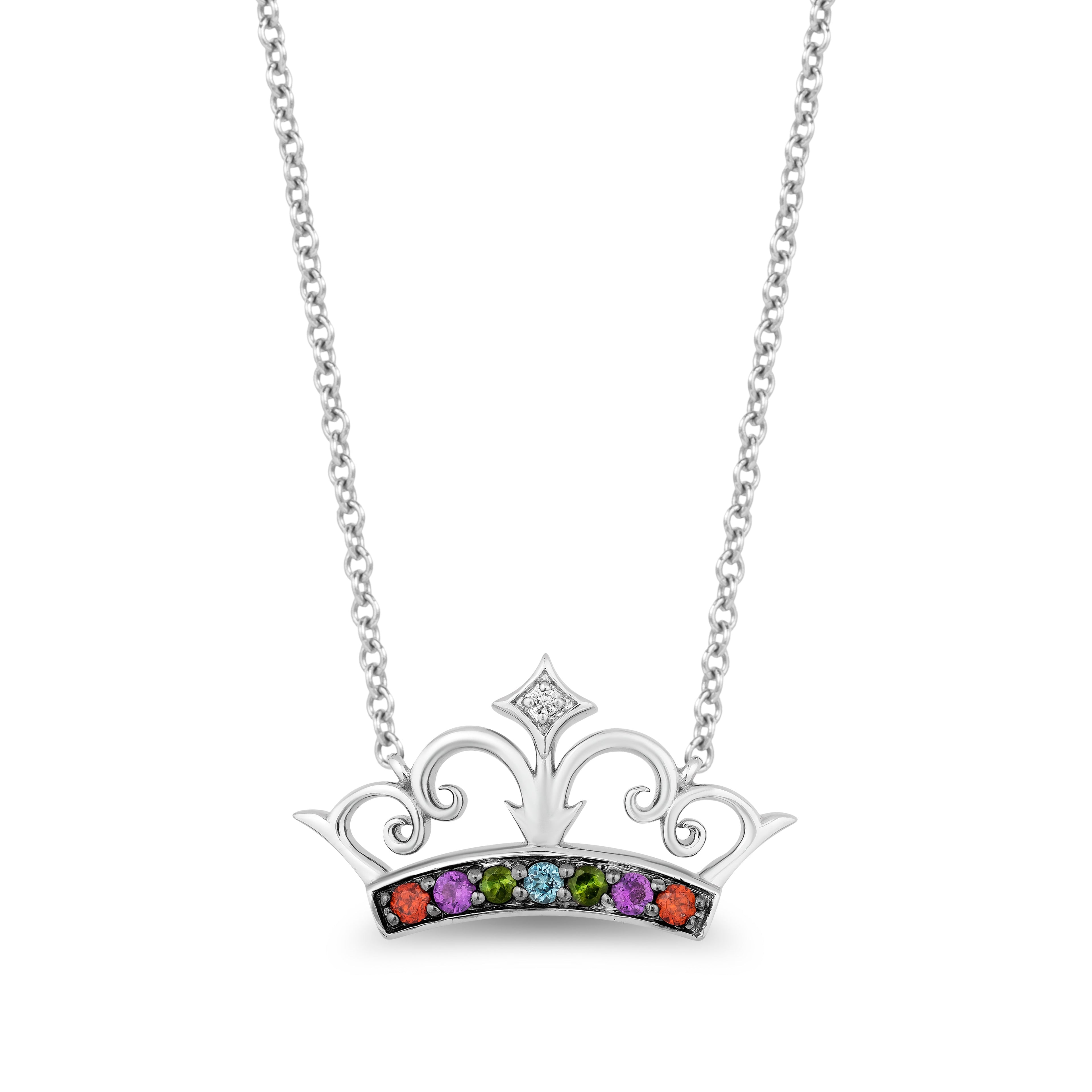 Enchanted Disney Fine Jewelry Sterling Silver with Accent Diamonds and Gemstones Majestic Princess Pendant Necklace