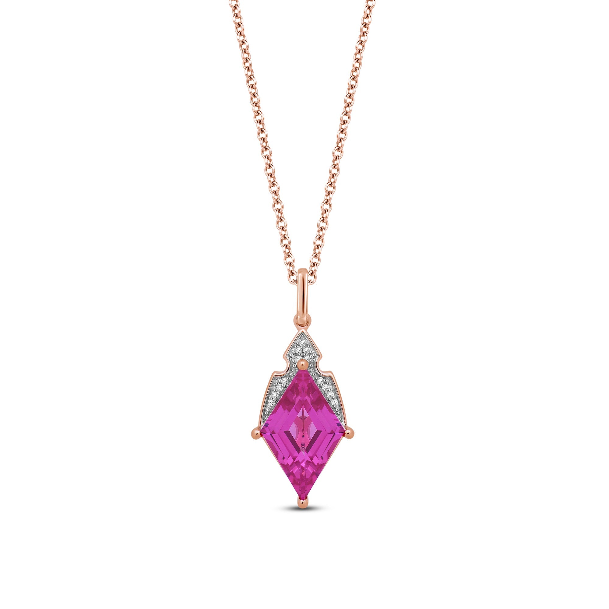 Enchanted Disney Fine Jewelry 14K Rose Gold Over Sterling Silver with Accent Diamonds and Lab Grown Pink Sapphire Aurora Necklace