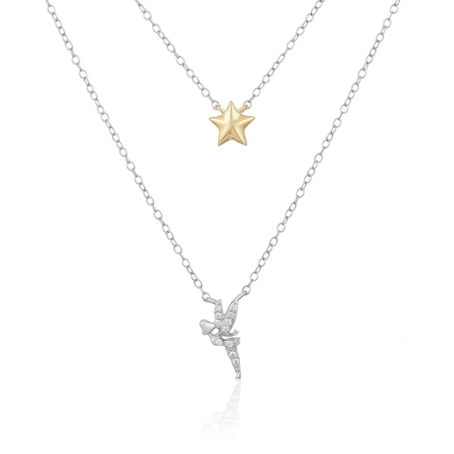 Enchanted Disney Fine Jewelry 14K Yellow Gold Over Sterling Silver 1/20 CTTW Tinker Bell Fairy Necklace