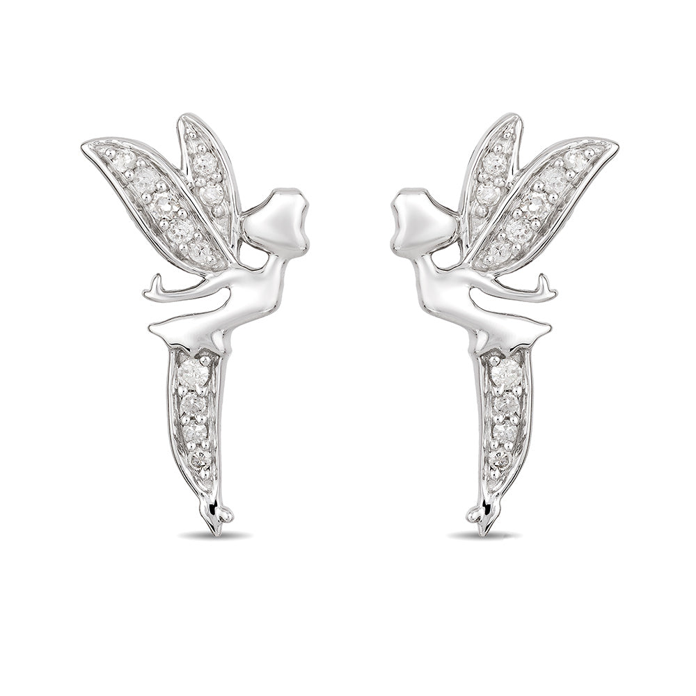 Enchanted Disney Fine Jewelry Sterling Silver 1/10 CTTW Tinker Bell Earrings