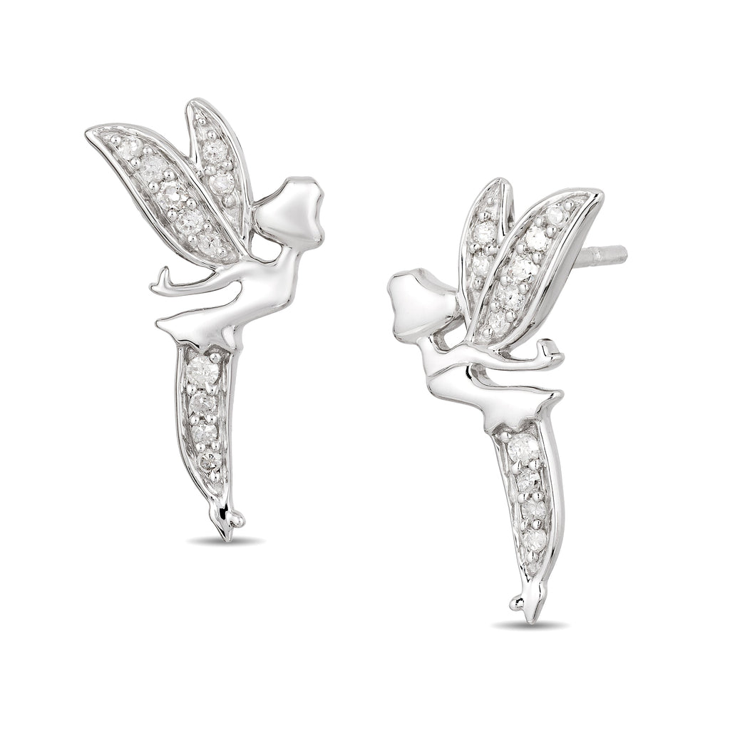 Enchanted Disney Fine Jewelry Sterling Silver 1/10 CTTW Tinker Bell Earrings