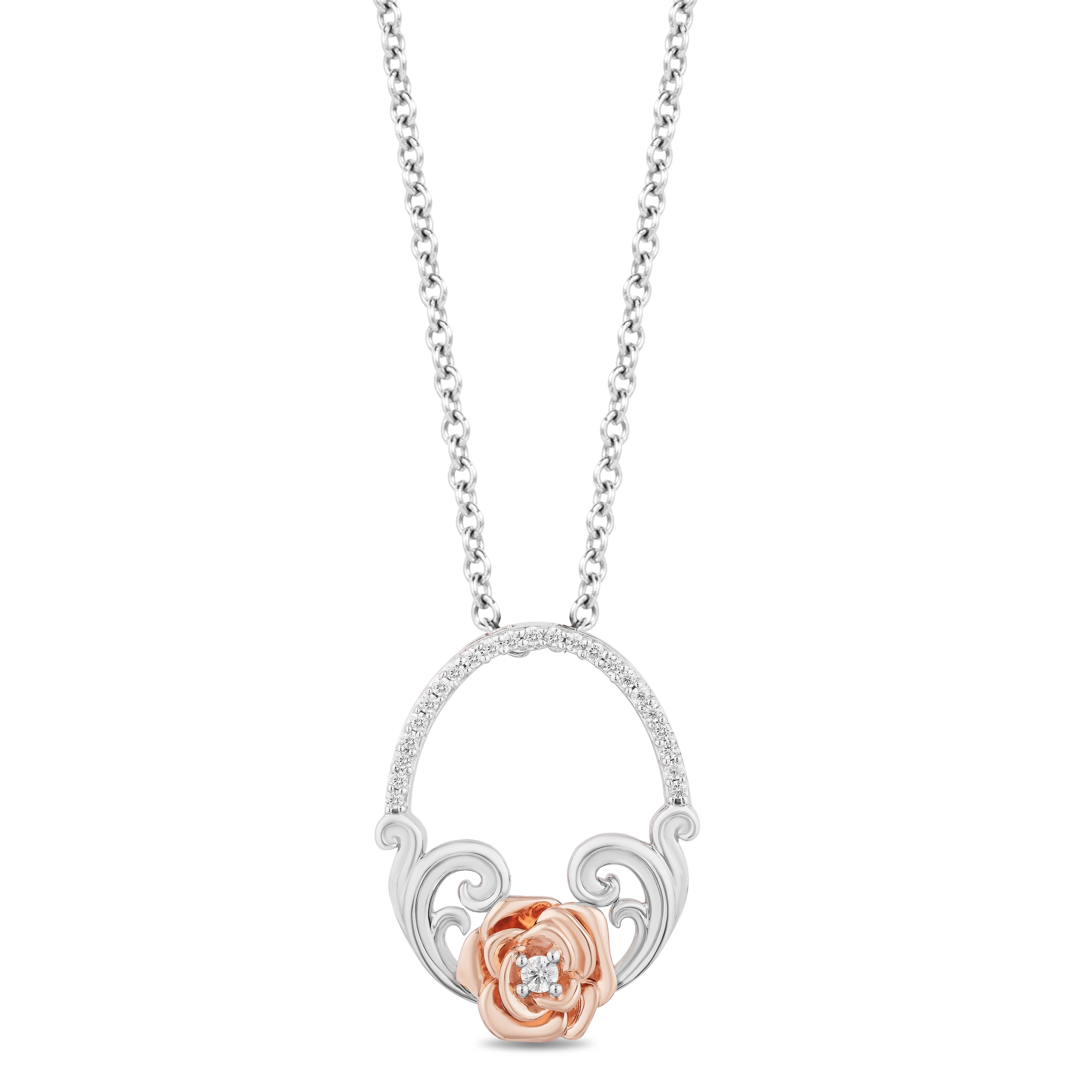 Enchanted Disney Fine Jewelry Black Rhodium Over Sterling Silver with 1/10 CTTW Diamond Belle Pendant Necklace