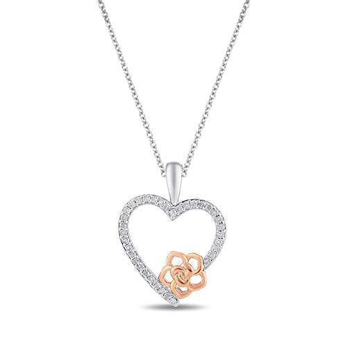 Enchanted Disney Fine Jewelry 14K Rose Gold Over Sterling Silver with 1/6 CTTW Belle Fashion Pendant Necklace