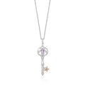 Enchanted Disney Fine Jewelry 14K Rose Gold over Sterling Silver with 1/20 CTTW Diamond and Rose-De-France Rapunzel Key Pendant Necklace
