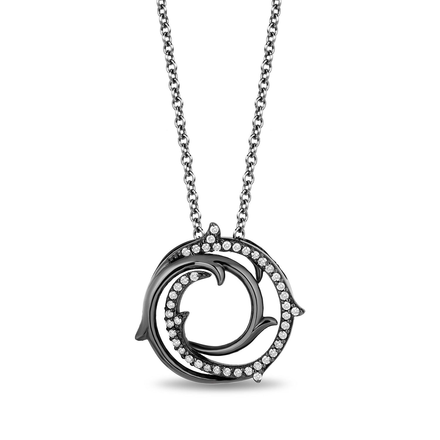 Enchanted Disney Fine Jewelry Black Rhodium over Sterling Silver with 1/10 CTTW Maleficent Pendant Necklace