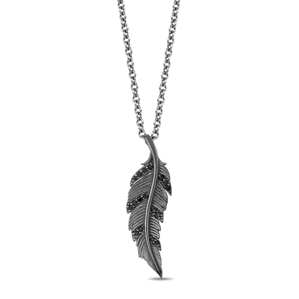 Enchanted Disney Fine Jewelry Black Rhodium Over Sterling Silver with 1/10 CTTW Black Diamond Maleficent Villain Pendant Necklace