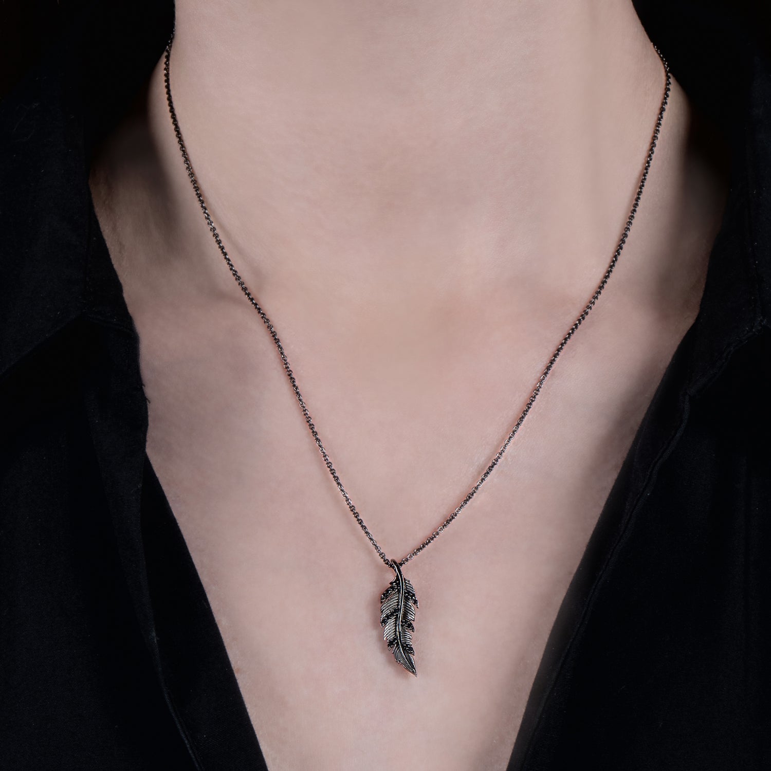 Enchanted Disney Fine Jewelry Black Rhodium Over Sterling Silver with 1/10 CTTW Black Diamond Maleficent Villain Pendant Necklace