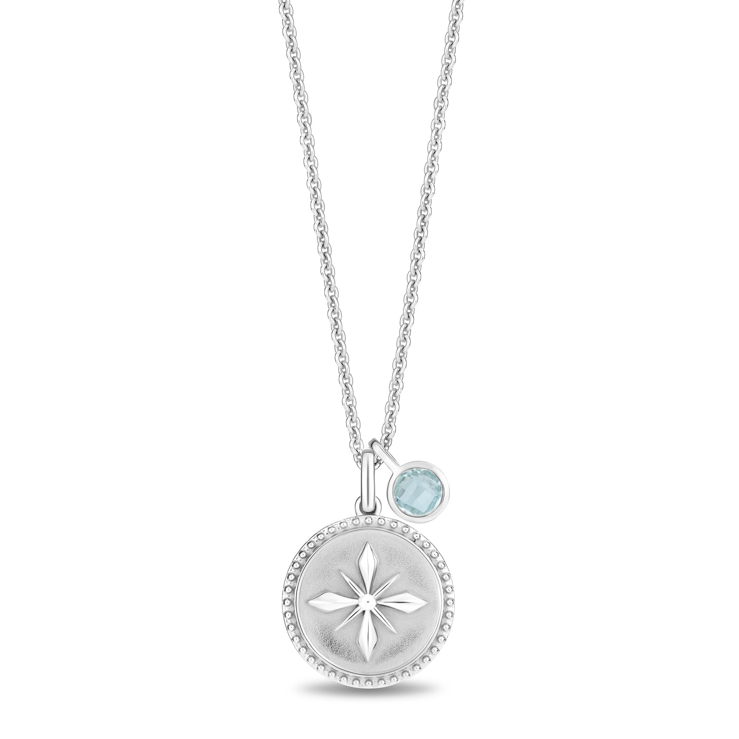 Enchanted Disney Fine Jewelry Sterling Silver with Checkerboard Sky Blue Topaz Elsa Snowflake Pendant Necklace